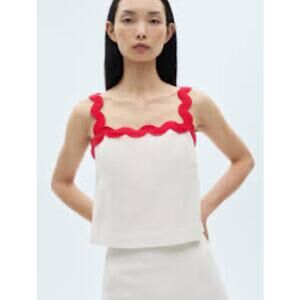 Mango Women's Mango Contrast Spaghetti Strap Top White With Red NEW Size SMALL